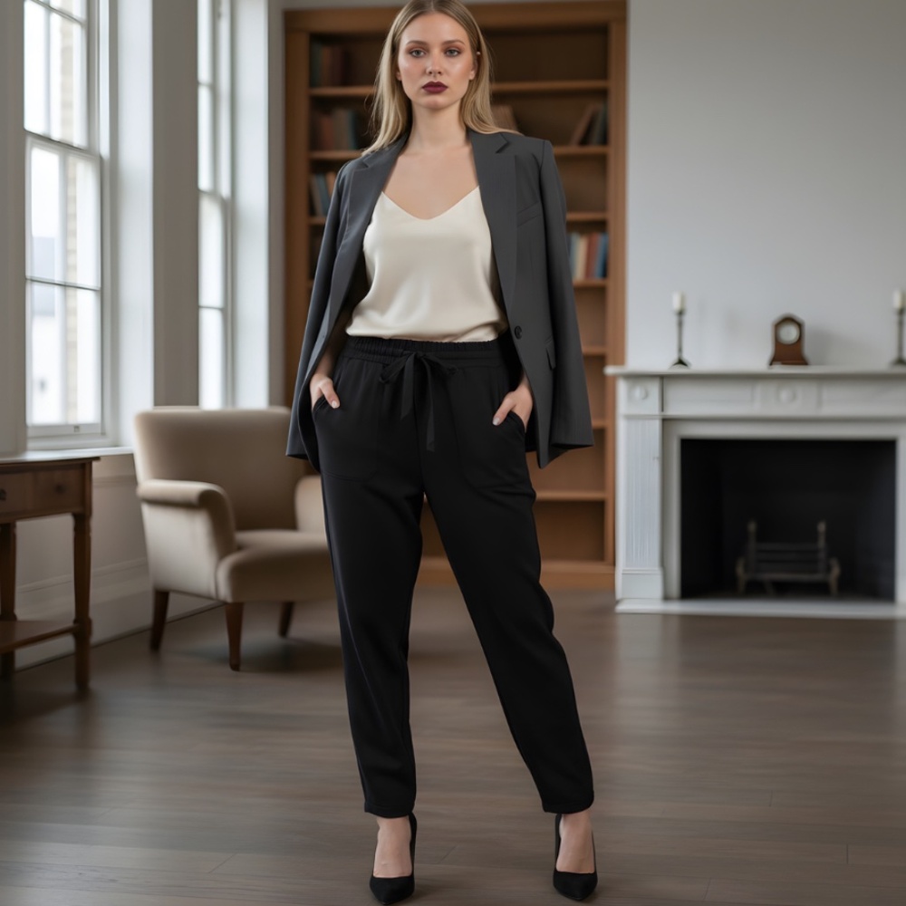 ZARA Black Elastic Waist Joggers | Relaxed Fit Elevated Sweatpants | XS